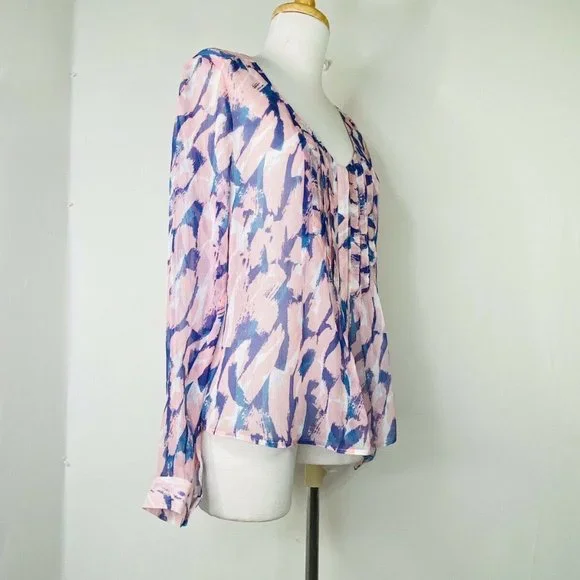 Anthropologie Maeve Silk Ruffled Pleated Blouse 6 - Picture 4 of 7